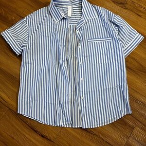 Stars Above Blue and White Striped Button Down Shirt